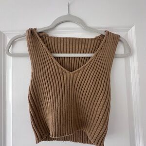 Brown Ribbed Knit Women's Top